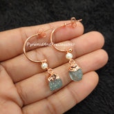 Rough Natural Aquamarine Earrings, Copper Electroplated Earrings, March Birthstone Earrings, Sold By One Pair
